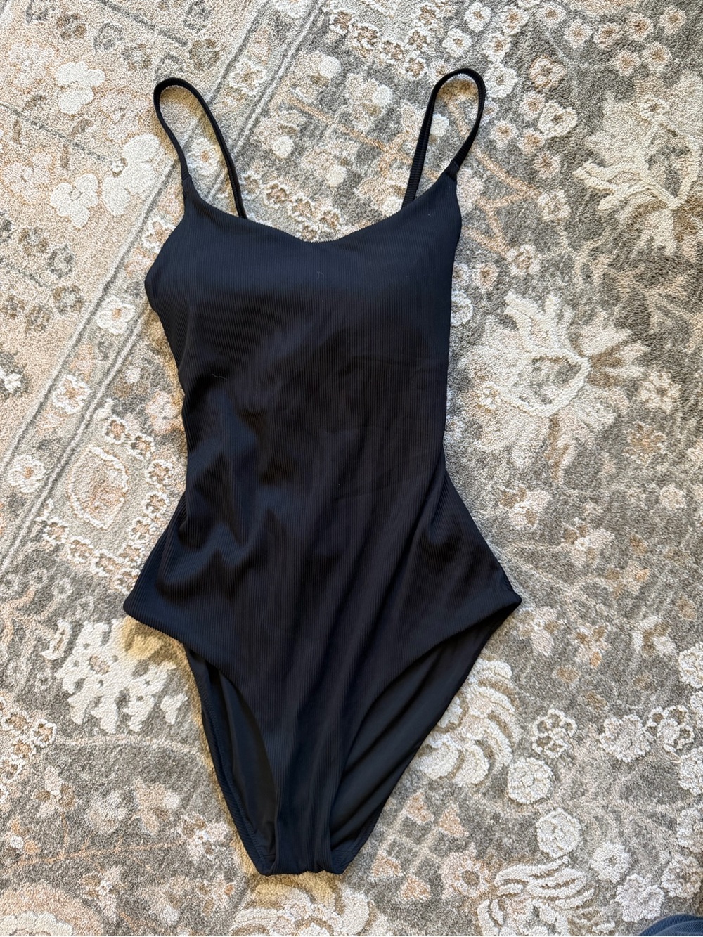 aerie Black Ribbed One-Piece Swimsuit
